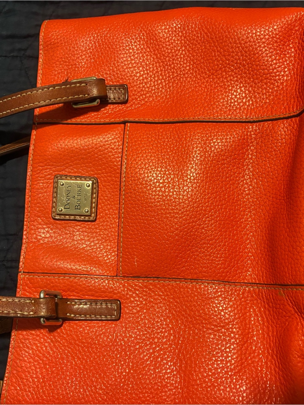 Dooney & Bourke Orange Pebbled Leather Satchel Tote with Brown Trim - Picture 5 of 9
